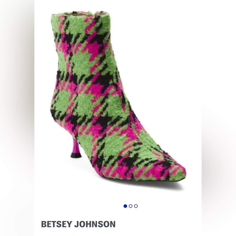 Betsey Johnson Green and Pink Houndstooth Ankle Boots